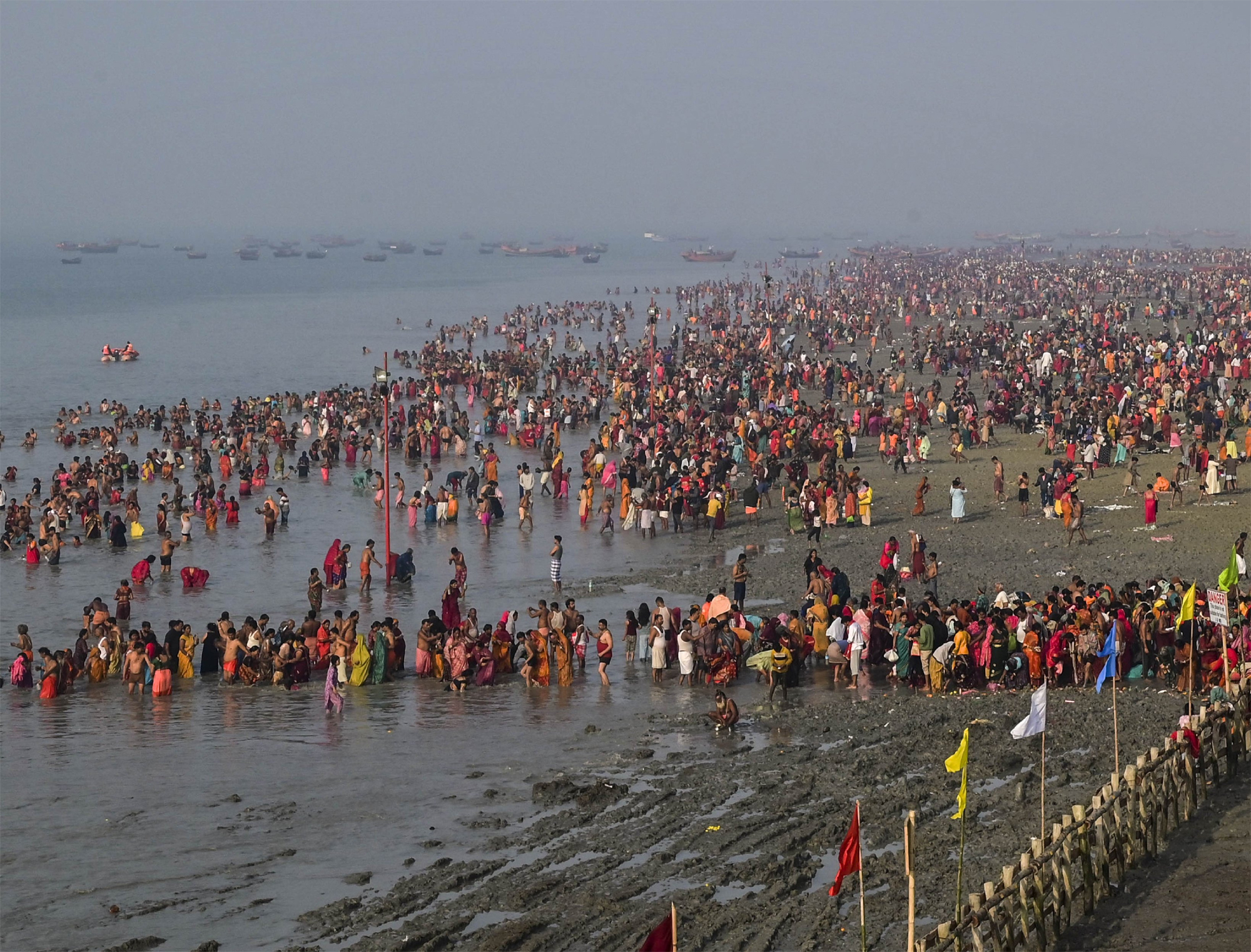 a sea of devotees in the gangasagar mela 2026